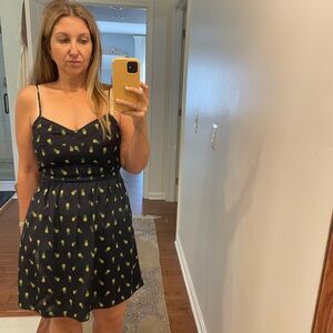 J. Crew Black Mini Dress with Green Pattern